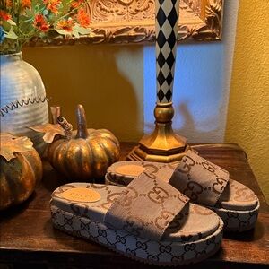 Gucci Brown Monogram Platform Sandals